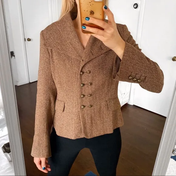 🍂 H&amp;M BROWN HERRINGBONE WOOL BLEND BLAZER JACKET!