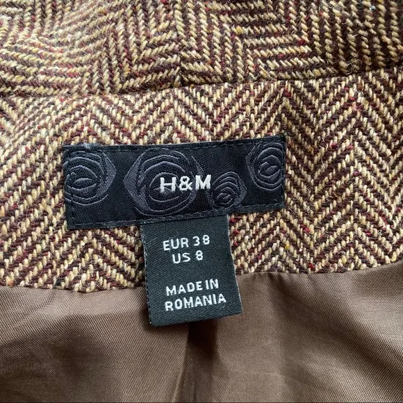 🍂 H&amp;M BROWN HERRINGBONE WOOL BLEND BLAZER JACKET!