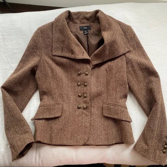 🍂 H&amp;M BROWN HERRINGBONE WOOL BLEND BLAZER JACKET!
