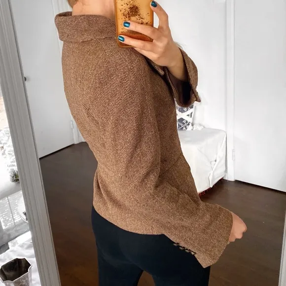 🍂 H&amp;M BROWN HERRINGBONE WOOL BLEND BLAZER JACKET!