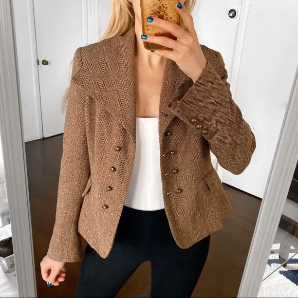🍂 H&amp;M BROWN HERRINGBONE WOOL BLEND BLAZER JACKET!