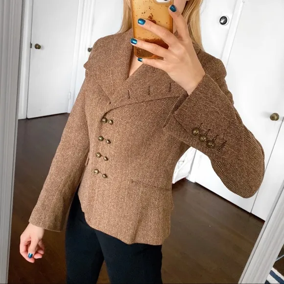 🍂 H&amp;M BROWN HERRINGBONE WOOL BLEND BLAZER JACKET!