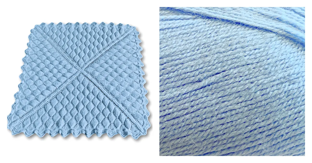 (100% Acrylic) BABY BLUE - Embossed Foliage Reversible Blanket YARN KIT