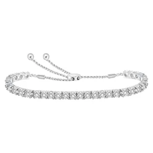 10K White Gold Womens Round Diamond Studded Bolo Bracelet 1/2 Cttw