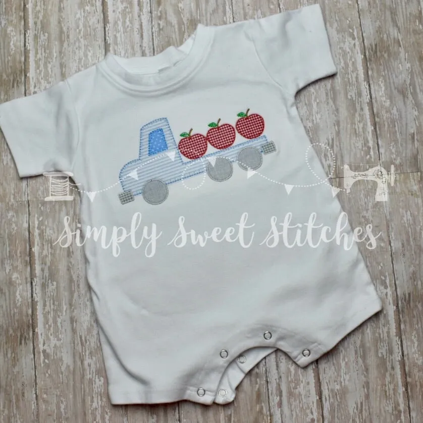 1482 - TRUCK WITH APPLE TRIO - APPLIQUE CHILD SHIRT