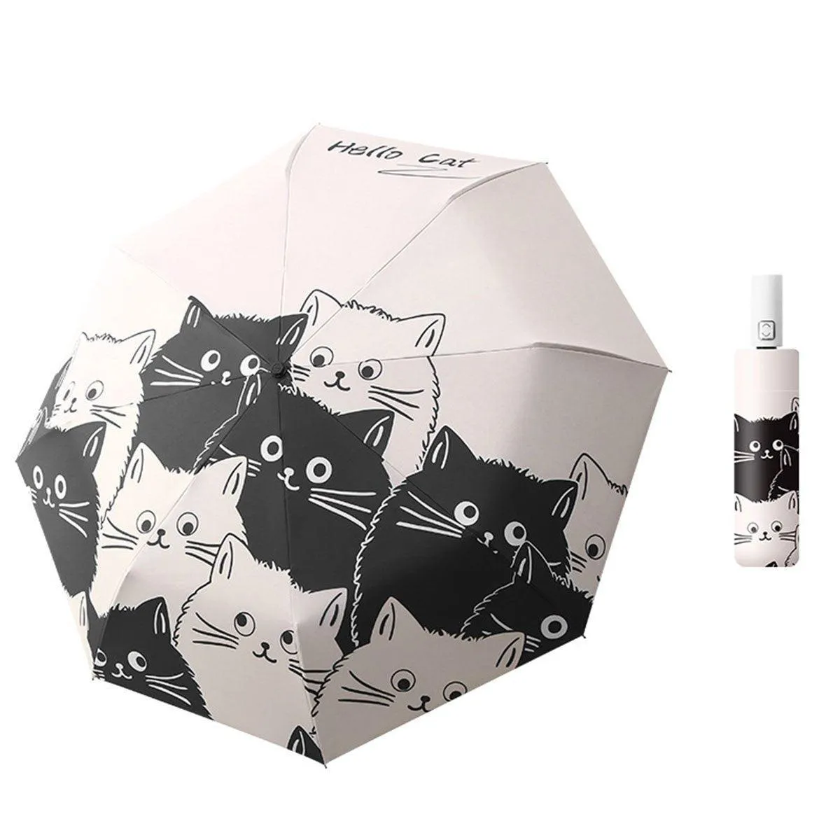 1PC Cartoon Black White Cat Automatic Folding Sun Umbrella Anti-UV For Unisex