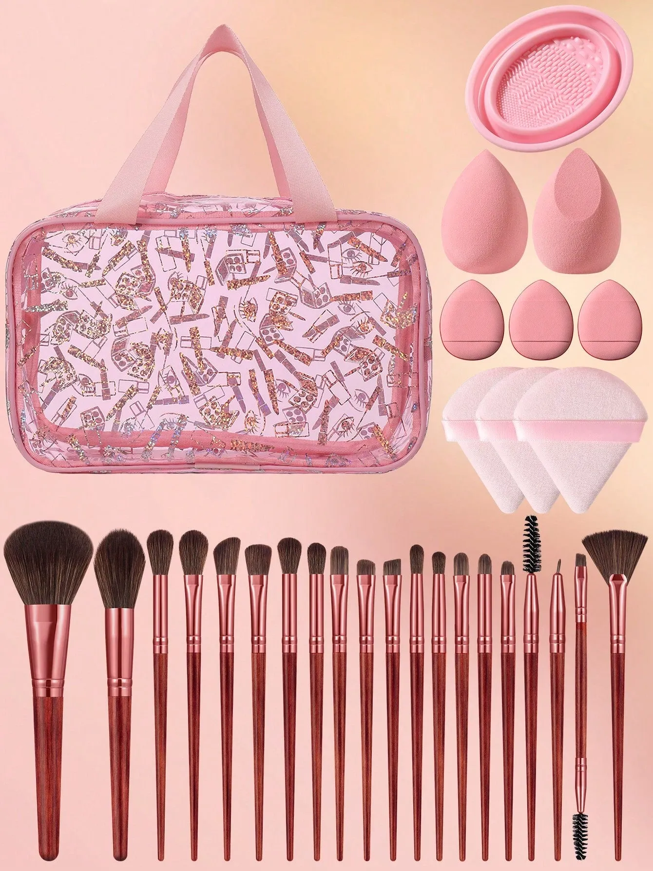 1pc Multifunctional Zipper Waterproof  Bag & 29pcs Makeup Tool Set
