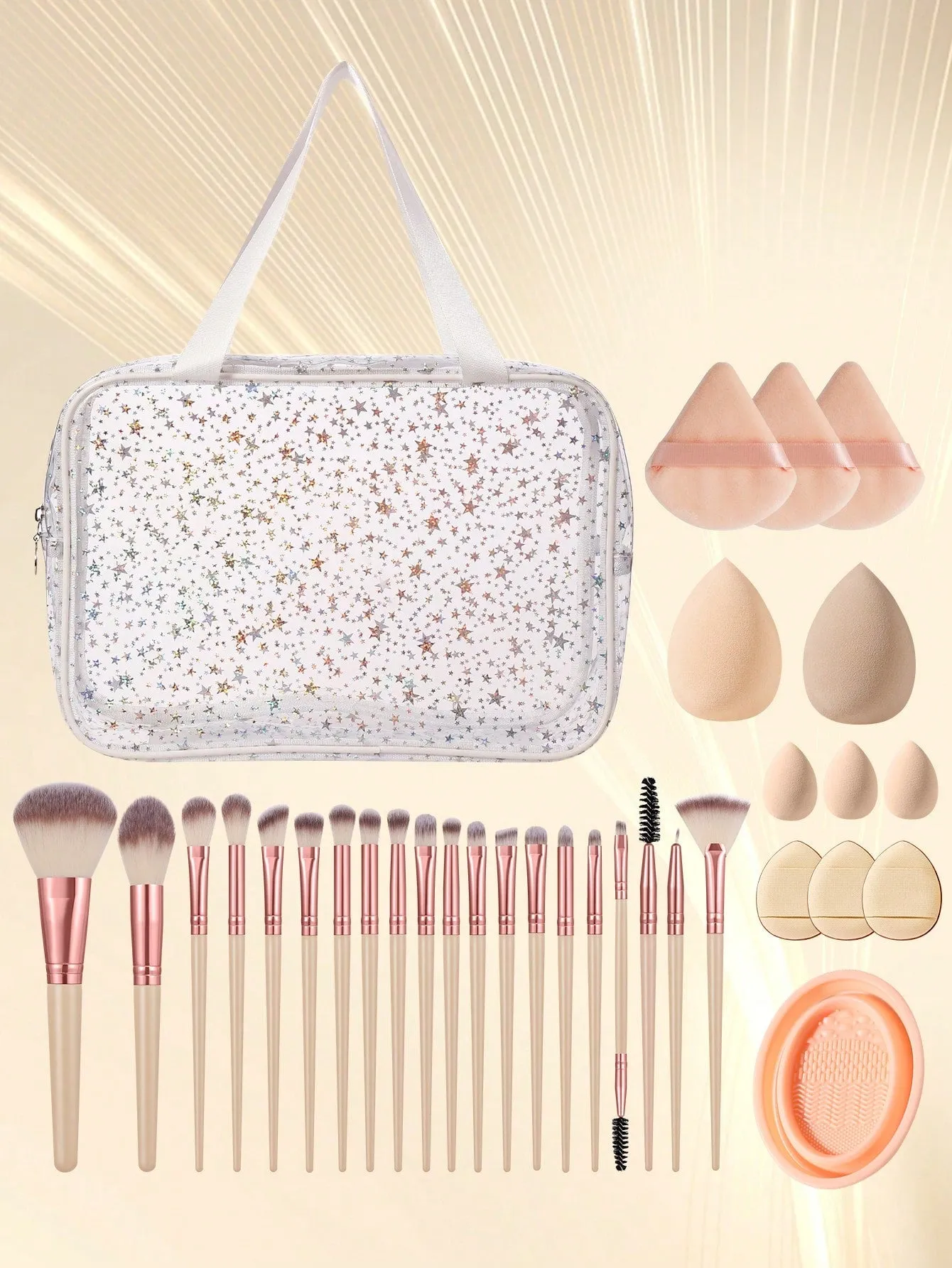 1pc Multifunctional Zipper Waterproof  Bag & 29pcs Makeup Tool Set