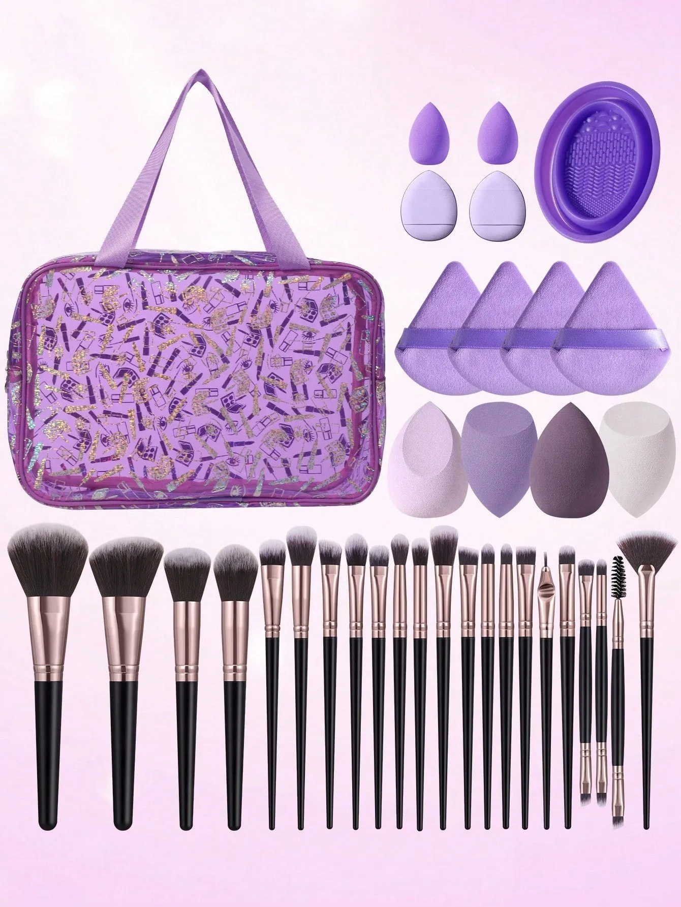1pc Multifunctional Zipper Waterproof  Bag & 29pcs Makeup Tool Set
