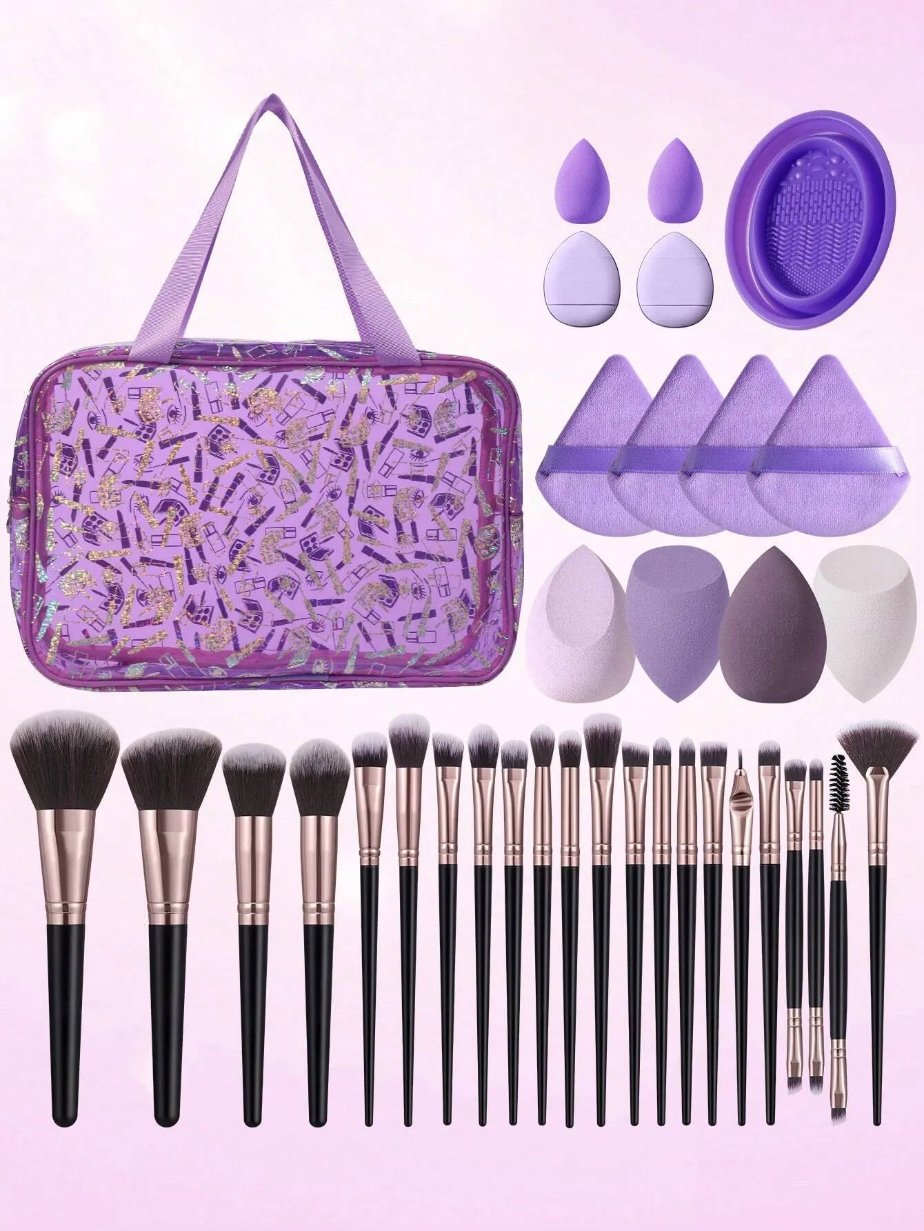 1pc Multifunctional Zipper Waterproof  Bag & 29pcs Makeup Tool Set