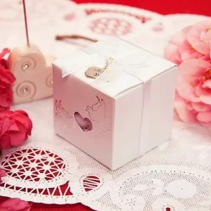 20 Traditional Love Dove Heart Favor Boxes Thank You Charm & Ribbons Kit Wedding