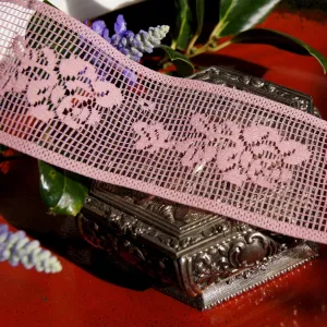 2¼" Floral Insertion Lace Trim - Mauve Pink
