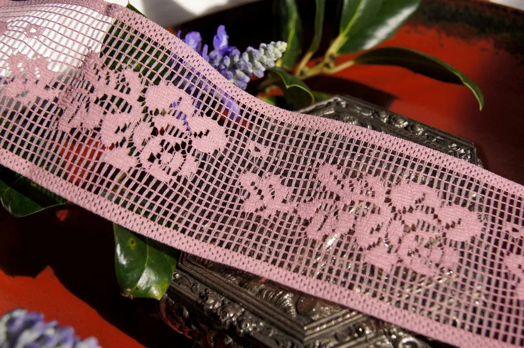 2¼" Floral Insertion Lace Trim - Mauve Pink