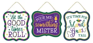 7"H x 6"L Embossed Tin Mardi Gras Sign Set (Includes 3 Signs) - MD1040