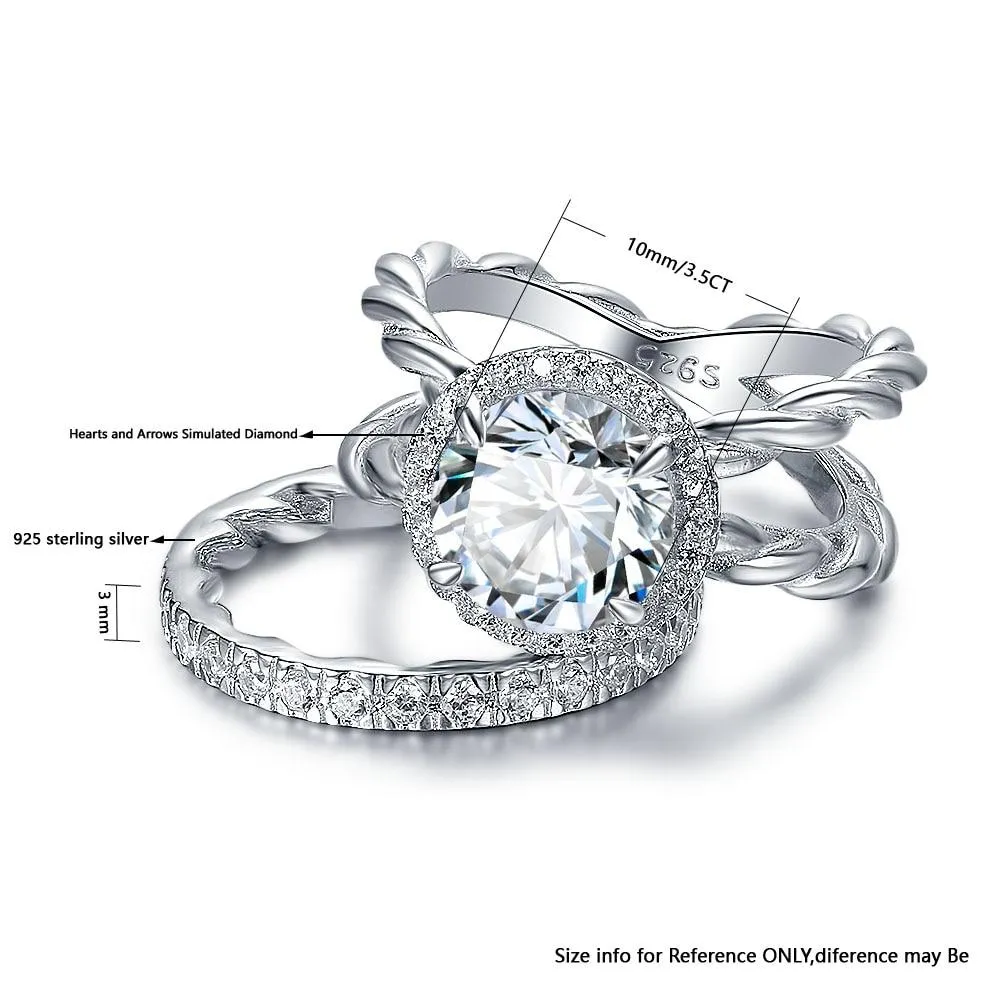 925 Sterling Silver Hearts & Arrows Cubic Zirconia Stone Ring Sets 10mm 3.5 CT, Fashion Jewelry Gift for Women