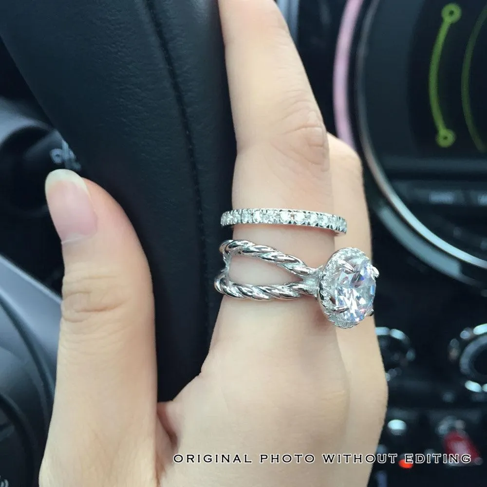 925 Sterling Silver Hearts & Arrows Cubic Zirconia Stone Ring Sets 10mm 3.5 CT, Fashion Jewelry Gift for Women