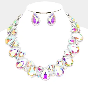 AB Crystal Rhinestone Trim Teardrop Pageant Necklace | Evening Necklace  | 409125