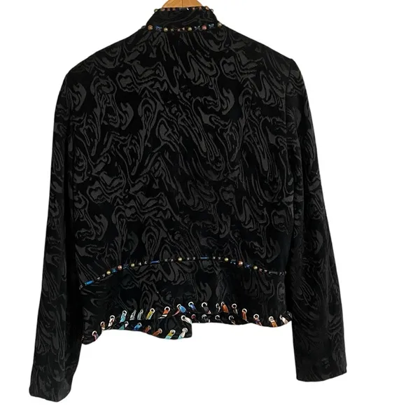 Alberto Makali Sculpted Velvet Jacket Artsy Black Amazing Embellished Size XL