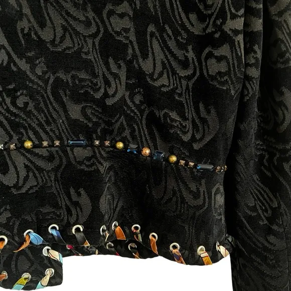 Alberto Makali Sculpted Velvet Jacket Artsy Black Amazing Embellished Size XL