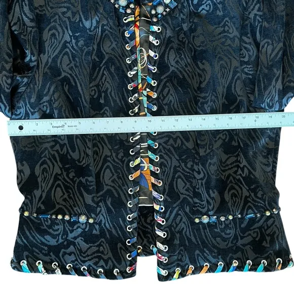 Alberto Makali Sculpted Velvet Jacket Artsy Black Amazing Embellished Size XL