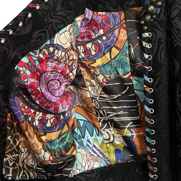 Alberto Makali Sculpted Velvet Jacket Artsy Black Amazing Embellished Size XL