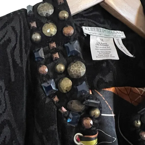 Alberto Makali Sculpted Velvet Jacket Artsy Black Amazing Embellished Size XL