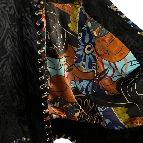 Alberto Makali Sculpted Velvet Jacket Artsy Black Amazing Embellished Size XL