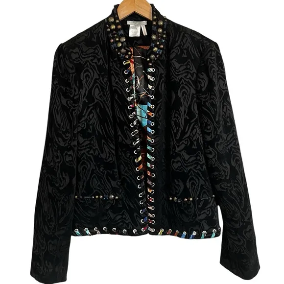 Alberto Makali Sculpted Velvet Jacket Artsy Black Amazing Embellished Size XL