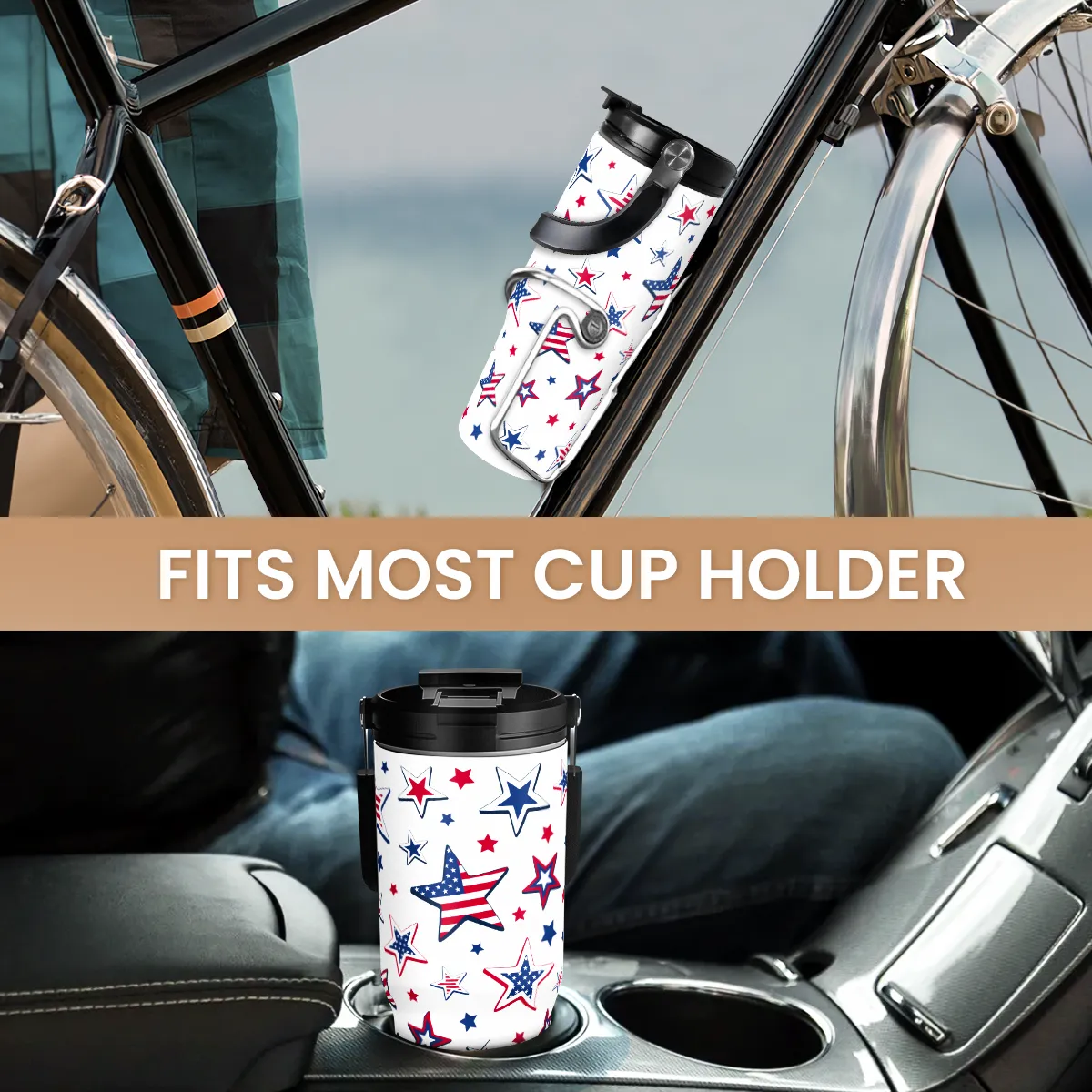 American Flag Star Tumbler with Handle 30oz, Stainless Steel Insulated Flip Straw Tumblers Coffee Travel Mug Cup, USA America Gifts for Women Girl for Birthday Christmas