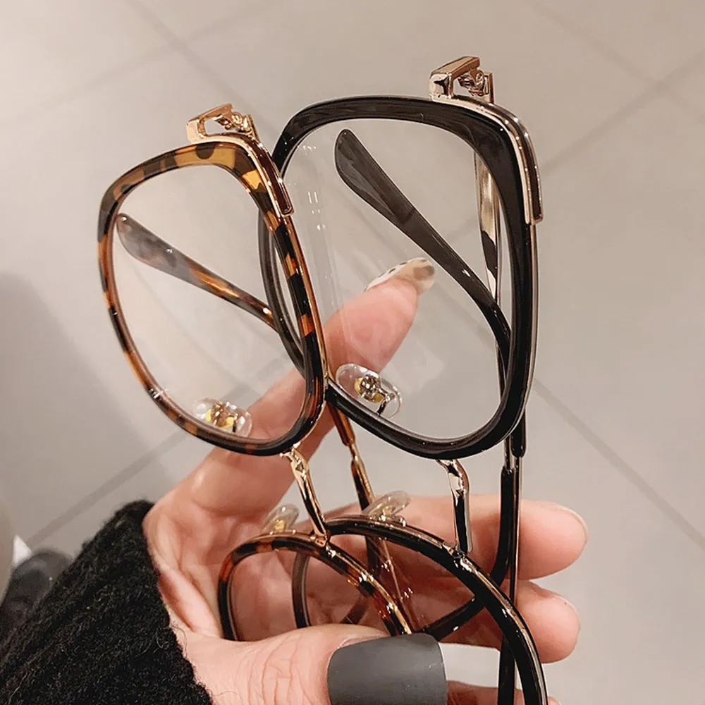 Anti-blue Light Glasses Frame Vintage Large Square Eyeglasses Blocking Blue-ray Oversized Spectacles Frames