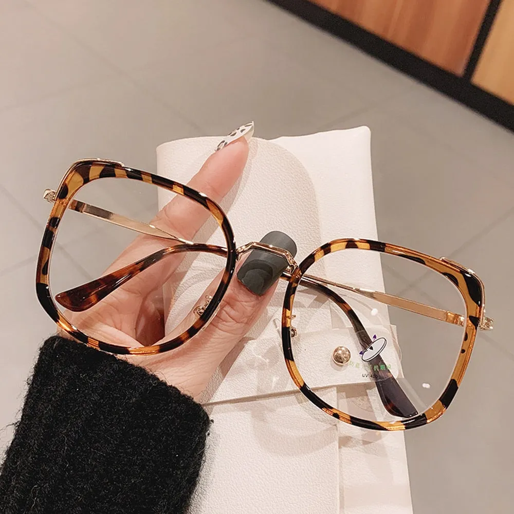 Anti-blue Light Glasses Frame Vintage Large Square Eyeglasses Blocking Blue-ray Oversized Spectacles Frames