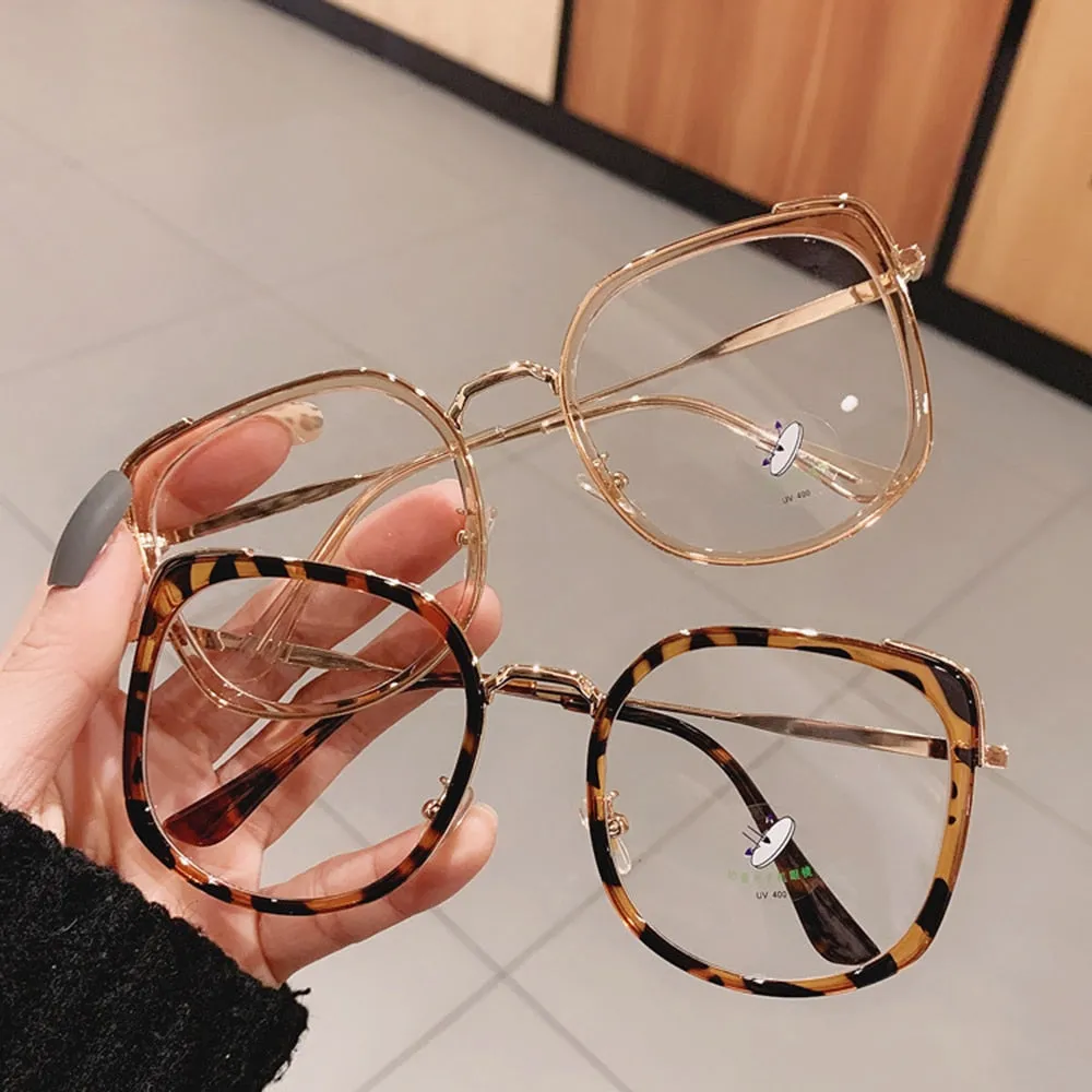 Anti-blue Light Glasses Frame Vintage Large Square Eyeglasses Blocking Blue-ray Oversized Spectacles Frames