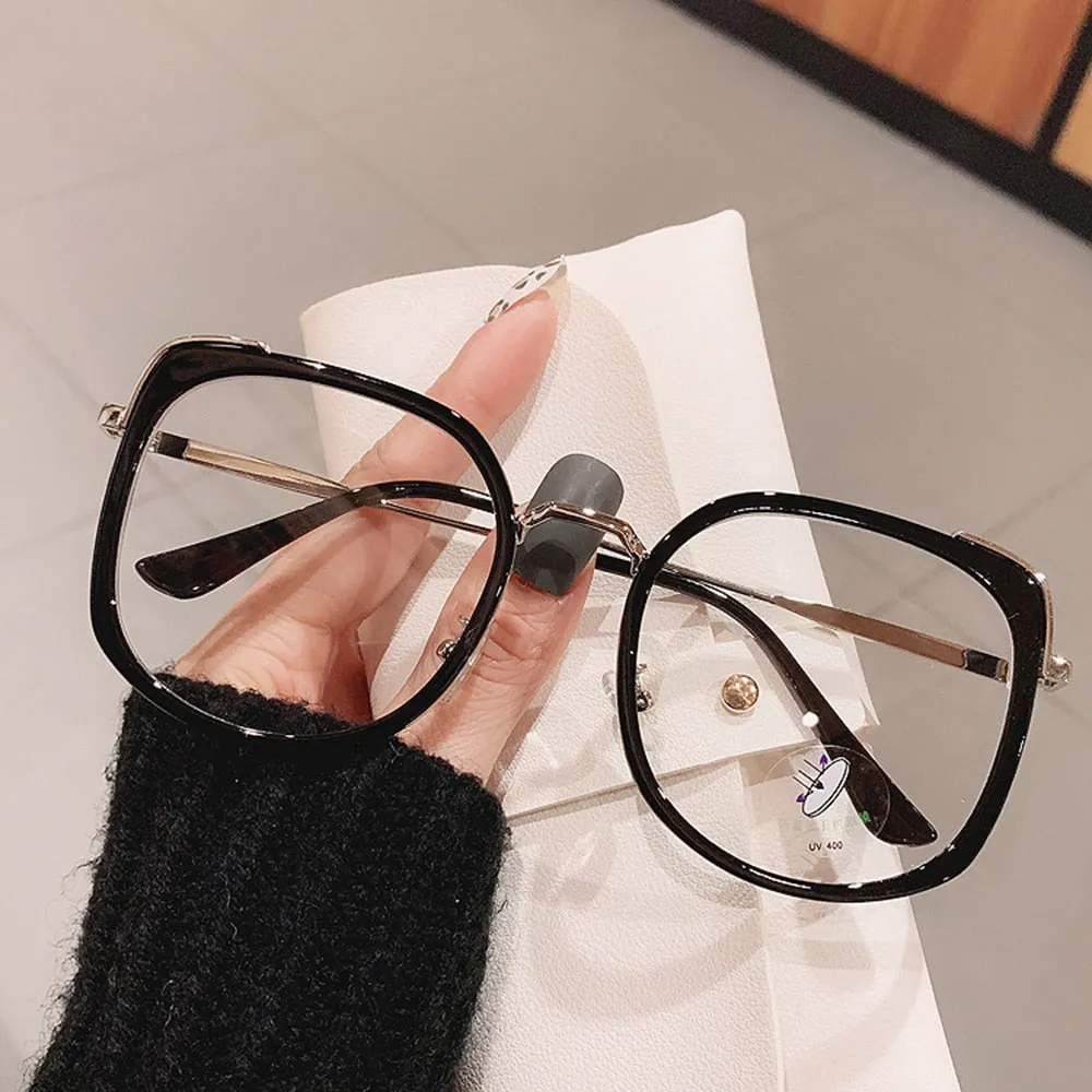 Anti-blue Light Glasses Frame Vintage Large Square Eyeglasses Blocking Blue-ray Oversized Spectacles Frames