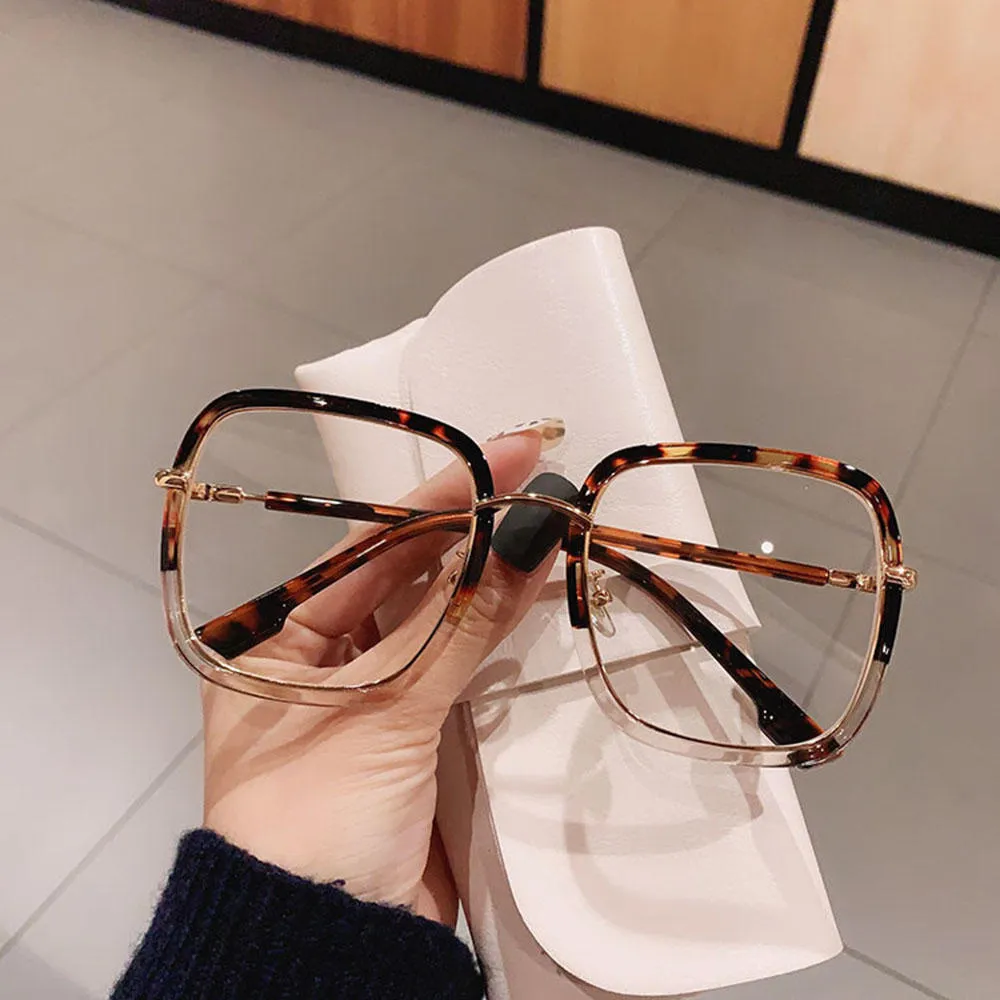 Anti-blue Light Glasses Frame Vintage Large Square Eyeglasses Blocking Blue-ray Oversized Spectacles Frames