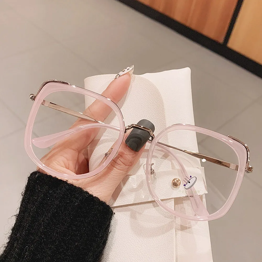 Anti-blue Light Glasses Frame Vintage Large Square Eyeglasses Blocking Blue-ray Oversized Spectacles Frames