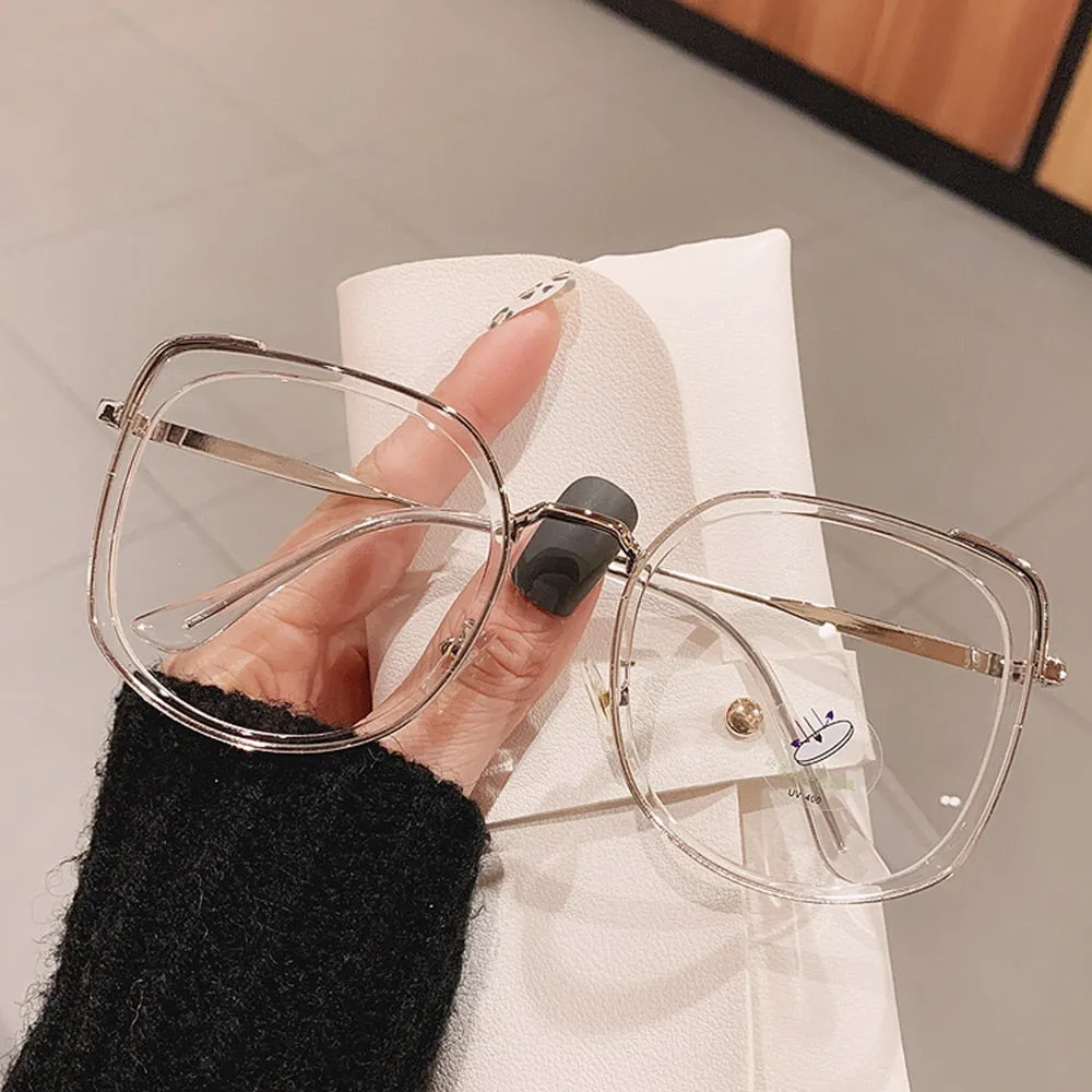 Anti-blue Light Glasses Frame Vintage Large Square Eyeglasses Blocking Blue-ray Oversized Spectacles Frames