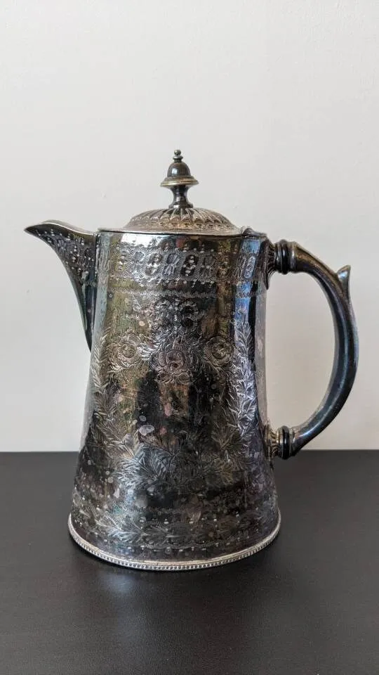 Antique Coffee Pot by H. Dunsheath of Sheffield, Silver Electro Plated Chased Metal