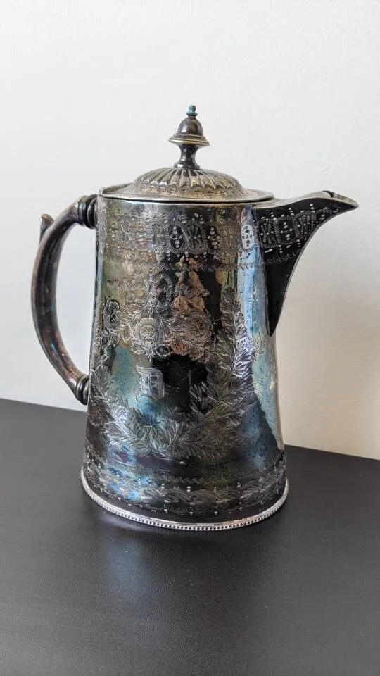 Antique Coffee Pot by H. Dunsheath of Sheffield, Silver Electro Plated Chased Metal