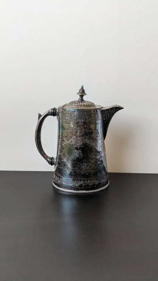 Antique Coffee Pot by H. Dunsheath of Sheffield, Silver Electro Plated Chased Metal