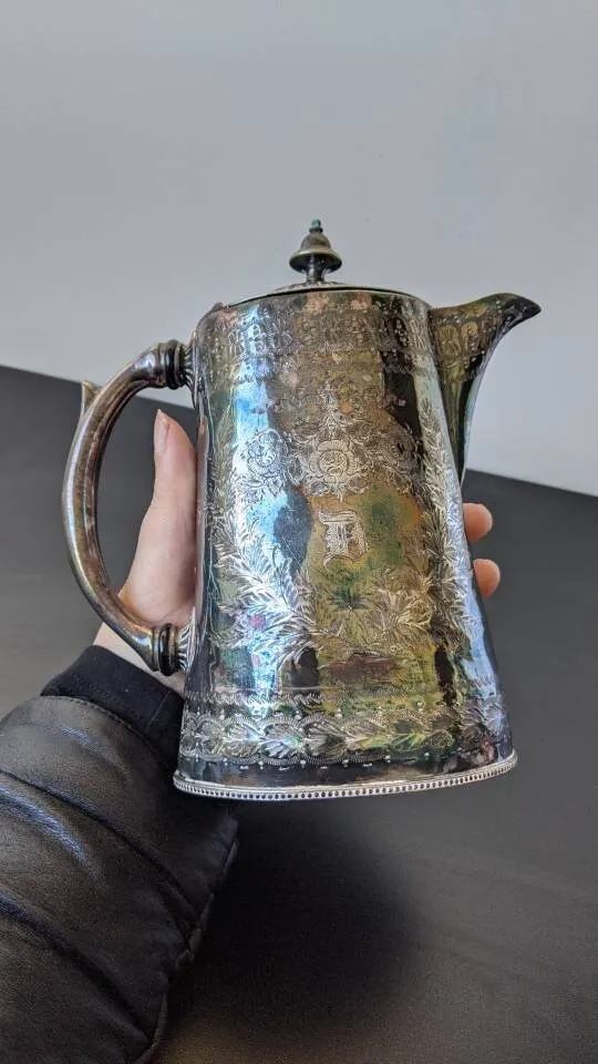 Antique Coffee Pot by H. Dunsheath of Sheffield, Silver Electro Plated Chased Metal