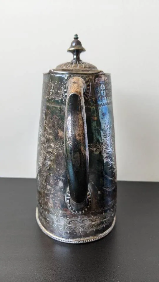 Antique Coffee Pot by H. Dunsheath of Sheffield, Silver Electro Plated Chased Metal