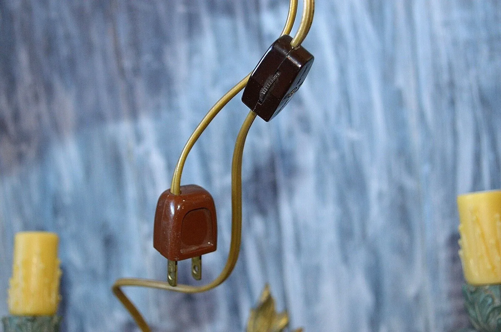 Antique French Empire Flame Gilded Wood Wall Sconce Light Fixture Turquoise