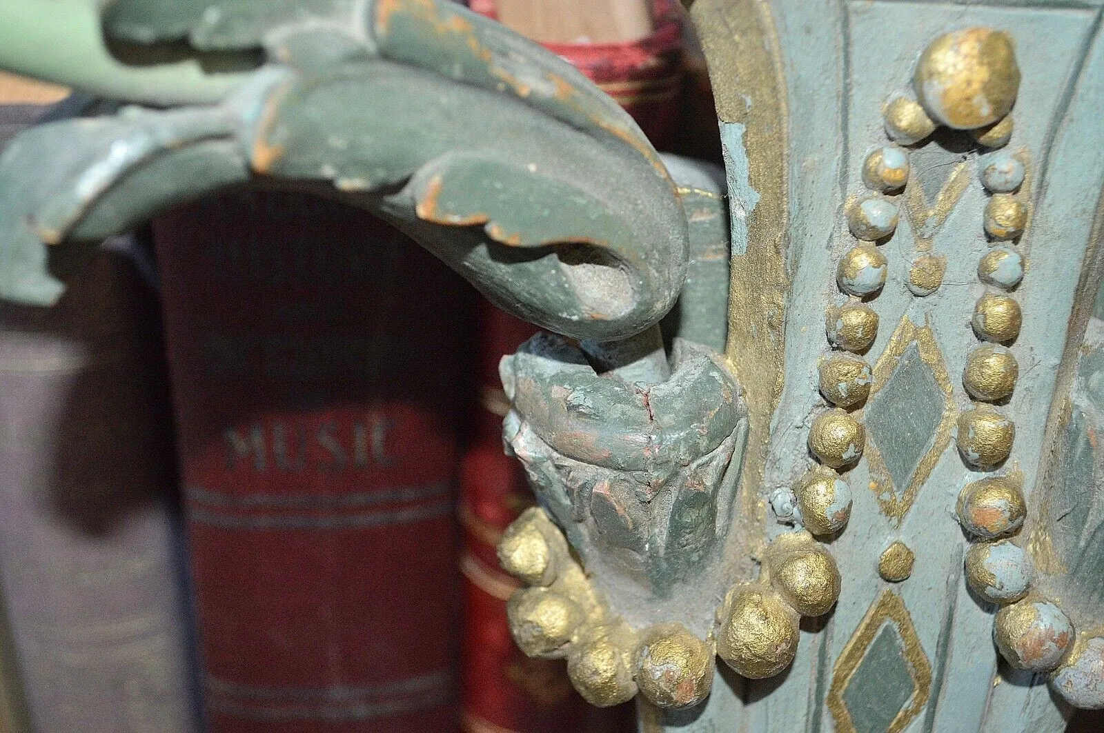 Antique French Empire Flame Gilded Wood Wall Sconce Light Fixture Turquoise