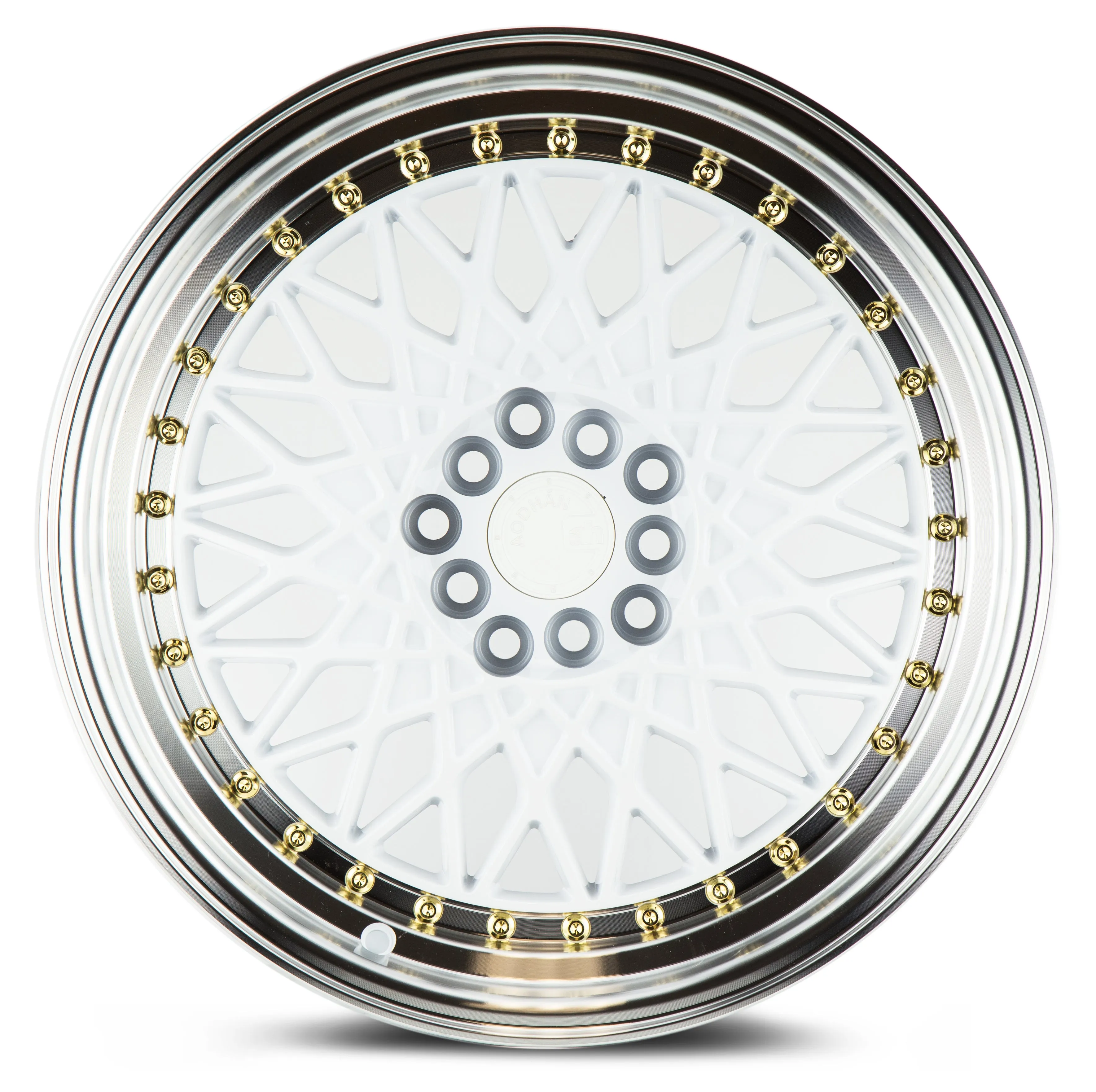 Aodhan AH05 17x9 5x100/114.3  25 White w/Machined Lip (Gold Rivets)