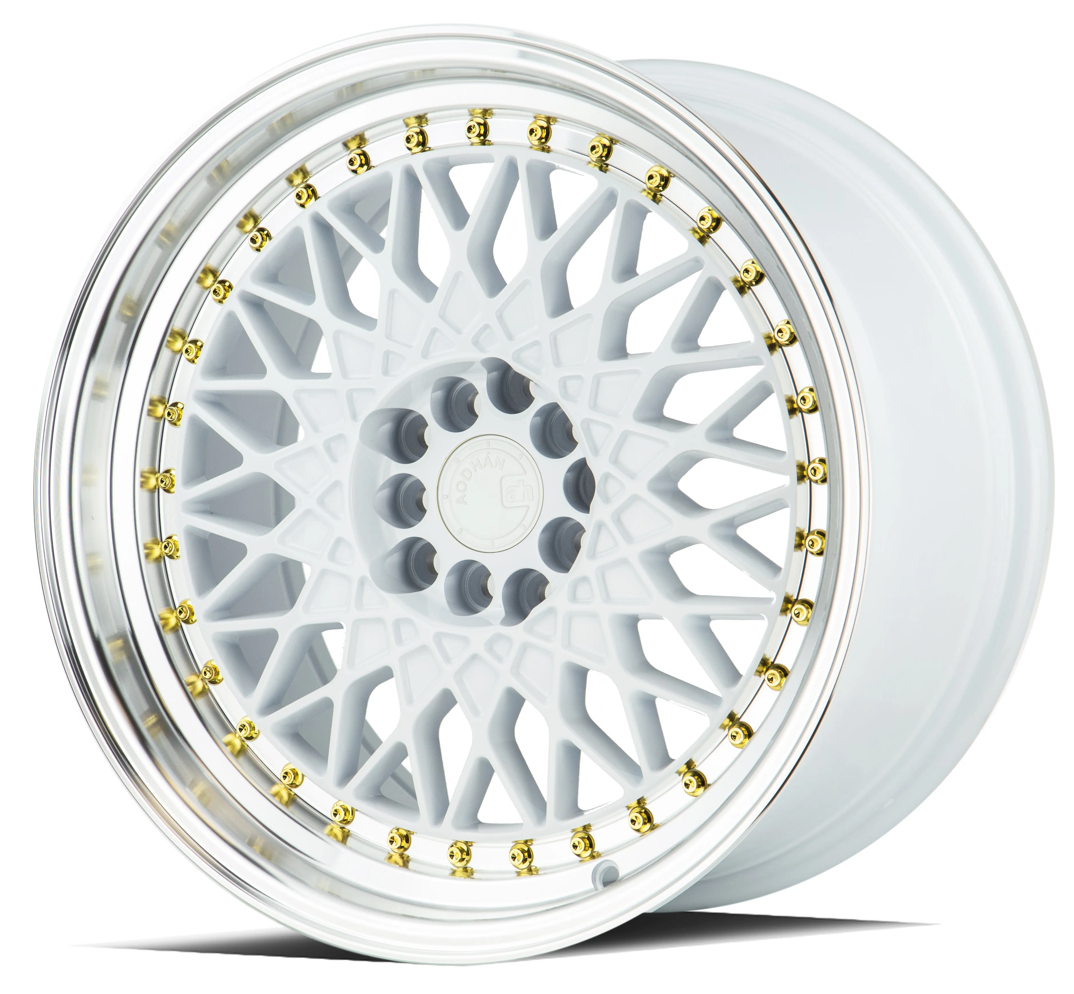 Aodhan AH05 17x9 5x100/114.3  25 White w/Machined Lip (Gold Rivets)