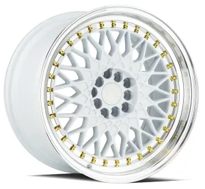 Aodhan AH05 17x9 5x100/114.3  25 White w/Machined Lip (Gold Rivets)
