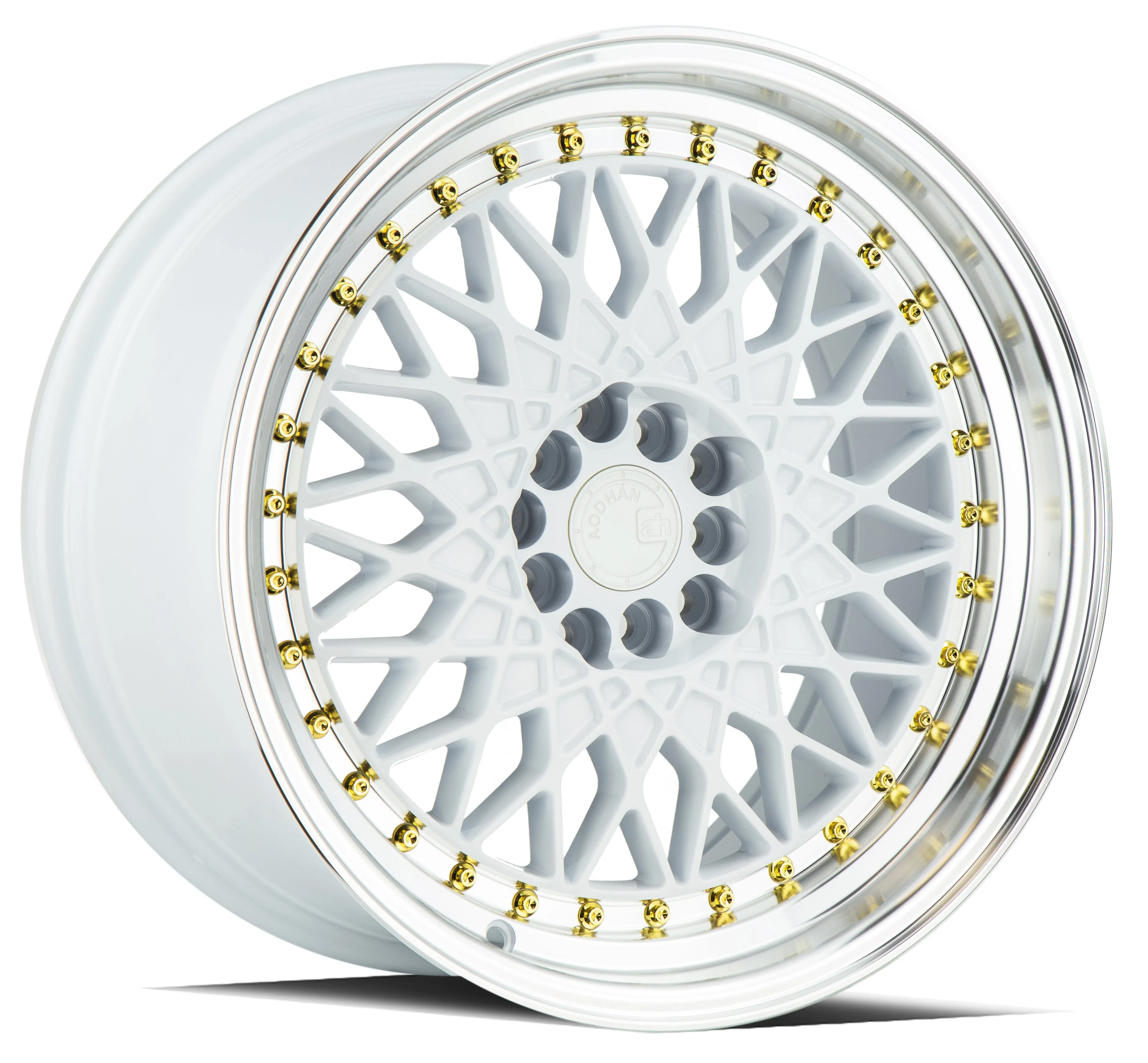 Aodhan AH05 17x9 5x100/114.3  25 White w/Machined Lip (Gold Rivets)