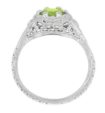 Art Deco Filigree Flowers Sterling Silver Peridot Promise Ring