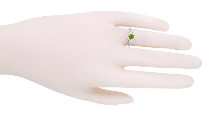 Art Deco Filigree Flowers Sterling Silver Peridot Promise Ring