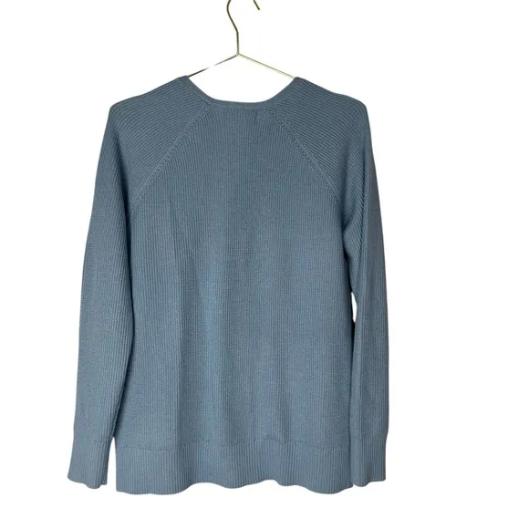 Athleta Hanover Refined Merino Wool V-Neck Sweater Pullover Blue Ribbed Size S